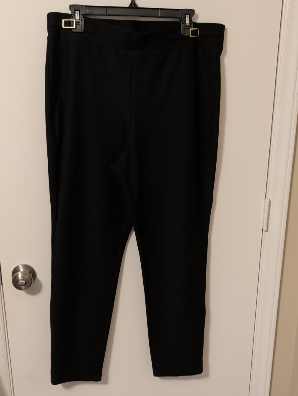 Michael Kors Black Pull-On Stretch Slacks with Gold Buckle Detail